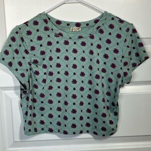 Free People Cropped Floral Top Womens Small Mint Green Boho Baby Tee Y2K